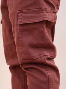 Manfinity Homme Men's Casual Cargo Pockets Washed Denim Jeans, Versatile & - Coffee Brown - View 4