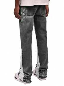 ROMWE MEN Grunge Punk Pantalones vaqueros casuales de hombre con piernas acampanadas, parches y desgastados con bolsillos