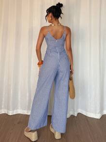 Elenzga Pantalón de peto casual a rayas para mujer - Multicolor - Ver 2