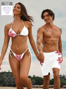 Manfinity VDAYZ Men's Minimalist & Fashionable Swim Trunks, Suitable For Summer Beach,Hawaiian - White - View 1