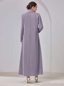 SHEIN Najma Women's Solid Color Lapel Neck Long Sleeve Elegant Arabic Abaya, Modest Robe - Dusty Purple - View 2