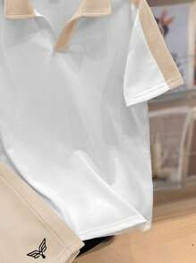 SHEIN Tween Boy Loose Casual Polo Collar Color Block T-Shirt & Shorts 2 Pieces Set - Apricot - View 5