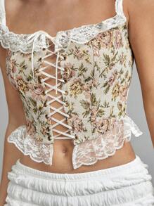 Easelle 女士蕾丝边花卉提花修身时尚上衣 - 彩色 - 查看 4