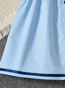 SHEIN Back To School Girls Academy Style Sleeveless Blue & White Ruffle Trim Cardigan Dress