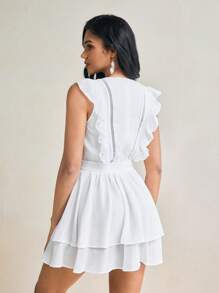Mykaelle Rosa 女士白色雪纺荷叶边分层裙春夏迷你连衣裙 - 白色 - 查看 2