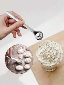 1pc Cat Paw Shaped Coffee Spoon Hollow Dessert Ice Cream Scoop Kitchen Accessories 304 Stainless Steel Cutlery - Silver - View 1