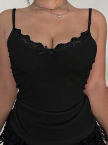 POPSWAY Plus Size Elegant Solid Color Lace Trim Camisole, Summer