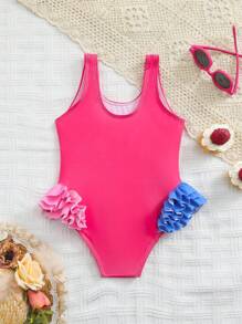 Girl (Small Size) Swimsuit With Printed Pattern And Fly Edge, One-Piece - Multicolor - View 2