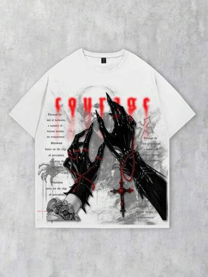 Goth قميص تي شيرت كاجوال بياقة دائرية وأكمام قصيرة مطبوع بطباعة جوتيك، للهالوين