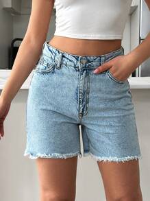 RueChic 100%Cotton Rigid Medium Wash Women Short Work Clothes For Women Work Clothes Women Summer Outfits For Women Women Short Outfits - Medium Wash - View 1