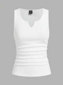 Slaydiva 2 Pieces Set Women Casual Notch Collar Ruched Fitted Rib Fabric Tank Top Set, Suitable For Summer - Multicolor - View 3