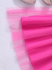 Sparklyn Girls Big Children Ruffled Cap Sleeve Ribbed Mesh Round Neck Summer Princess Multi-Match Dress With Belt  Princess  Halloween/Christmas Party Dresses For  Vacation  Autumn And Winter - Hot Pink - View 6