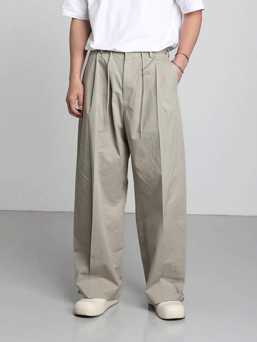 DAZY Quần dài mùa xuân rộng rãi trơn thường ngày cho nam - Màu Khaki - Xem 1