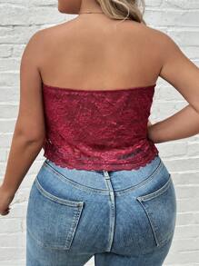 SHEIN CURVE+ Plus Size Lace Triangular Shawl Bralet Top, For Music Festival - Red - View 2