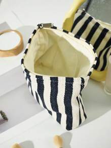 Striped Letter Design Cosmetic Bag, Large Capacity Portable Makeup Pouch For Daily Use
