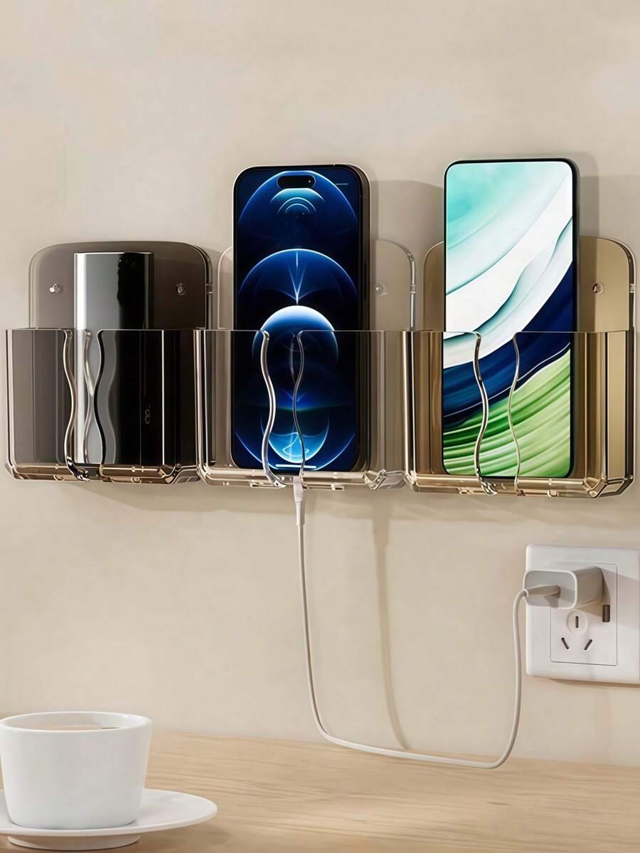 SHEIN 1 个壁挂式遥控器和手机支架，无孔充电支架，透明设计电视和空调遥控器收纳盒。节省空间的收纳盒 - 無色 - 查看 1