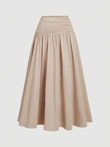 SHEIN MOD Plus Size Women's Elegant Khaki Two Pieces Set Women: Off-Shoulder Top & Skirt,Valentines Clothes,Summer Vacation,Spring/Summer,Brunch,Vintage 2 Pieces Set For Woman,Vacation Two Pieces Set,Beach Outfits For Woman,Western Wear Women,Country Concert Outfit,Beach Vacation,Easter - Apricot - View 7