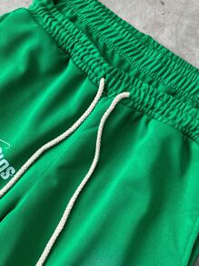 Manfinity Streetrush Men's Letter Print Drawstring Waist Loose Fit Straight Leg Casual Sweatpants