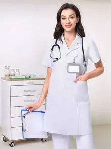 Scrubzie 短袖衬衫领多口袋女士实验室外套/白大褂