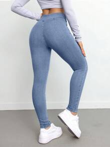 SHEIN ICON Women Jeans Sexy Stretch Pants Blue Tall Women Jeans Jeans Yoga Pants Flare Warm Women Leggings Women Tights Women Leggings Warm Women Leggings Jeggings Women Tights Tall Women Pants - Medium Wash - View 2