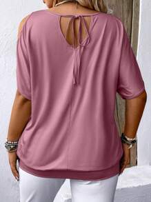 SHEIN LUNE Casual Feather Print Off Shoulder Plus Size T-Shirt Graphic Tees Women Tops - Multicolor - View 2