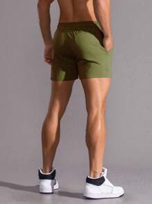 Manfinity Homme Quần short nam cạp chun màu trơn đa năng thường ngày - xanh quân đội - Xem 2