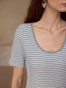 MOTF PREMIUM Camiseta de manga corta con estampado de rayas - Gris Claro - Ver 2