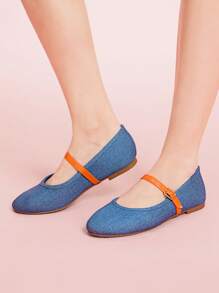 CUCCOO DOLLMOD Women's Comfortable Adjustable Buckle Round Toe Flat Shoes - Blue - View 3