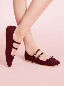 CUCCOO DOLLMOD Women'sCute Flat Dance Shoes For Students - Burgundy - View 4