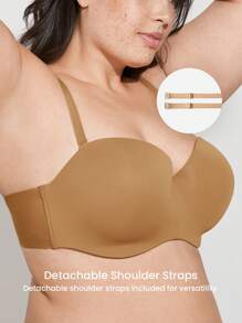 LUVLETTE Plus Lingerie 裸色无肩带隐形无缝聚拢钢圈T恤内衣外穿基本款半罩杯文胸