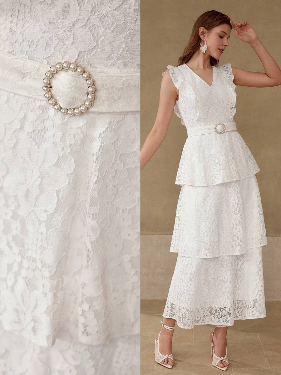 MOTF PREMIUM LACE RUFFLE TRIM DRESS