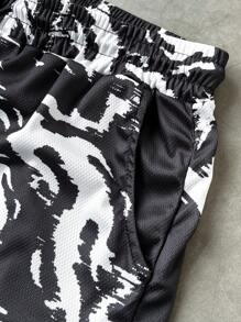 PAVTROS Men's Streetwear High-Street Black Swirl Dollar Money Graphic With Golden Teeth And Red Mouth On Street-Style Hip-Hop Digital Print Mesh Shorts - Multicolor - View 6