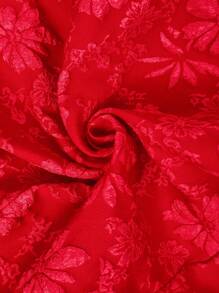 SHEIN Clasi 女士 V 领提花短袖优雅日常专属衬衫，红色，春夏 - 紅色 - 查看 8