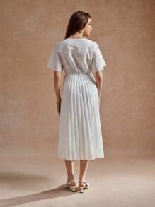 Écloséra Women's V-Neck Ruffle Short Sleeve Embroidered Long Dress, Elegant