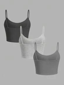 SHEIN EZwear 3 件套女士修身短款吊带背心，休闲夏装 - 彩色 - 查看 2