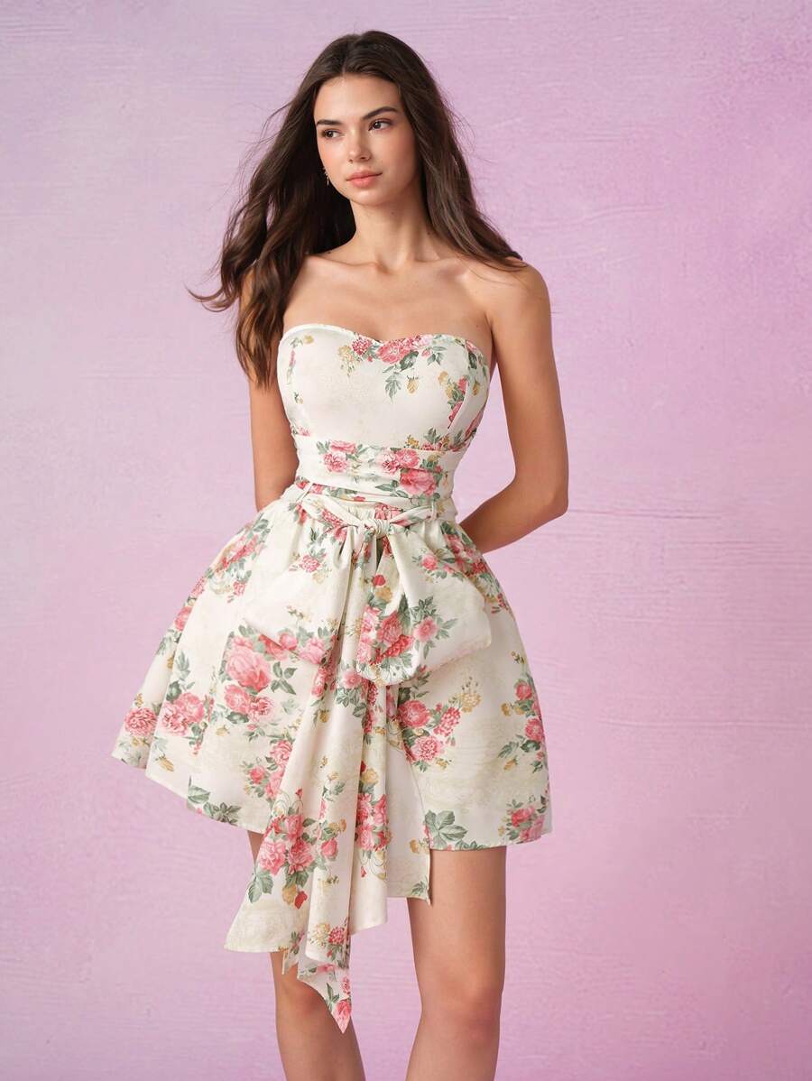 SHEIN MOD Váy buộc nơ in hoa thanh lịch, Mùa hè, Váy cưới, Váy hẹn hò, Váy dự tiệc, Váy mùa xuân, Váy sinh nhật nữ, Váy tốt nghiệp, Váy ăn trưa, Váy ngày lễ - Nhiều màu - Xem 1