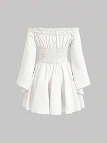 SHEIN MOD Women's Multicolor Contrast Color Cross Strap Off Shoulder Flared Sleeve Vintage Dress,Boho Dress Women,Western Dresses For Women,Dress For Wedding Guest,Women Dresses Vacation,Tea Party Dress,Summer Dresses For Women