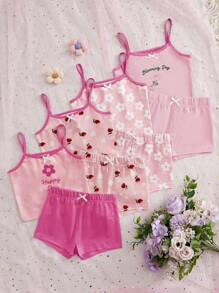 Set de 8 piezas de ropa interior tipo camiseta con estampado floral para niñas jóvenes - Multicolor - Ver 5