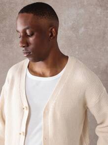 SUMWON Luxurious Ribbed Knit Button Down Cardigan Classic V-Neck Autumn Winter Layering Essential Cozy Office Business Casual Loungewear Preppy Style - Apricot - View 3