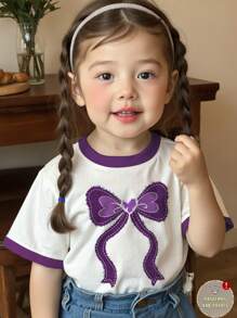 SHEIN Young Girl Casual Minimalist Round Neck Short Sleeve T-Shirt, Suitable For Summer