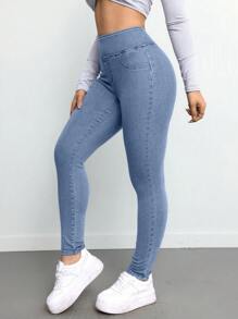 SHEIN ICON Women Jeans Sexy Stretch Pants Blue Tall Women Jeans Jeans Yoga Pants Flare Warm Women Leggings Women Tights Women Leggings Warm Women Leggings Jeggings Women Tights Tall Women Pants - Medium Wash - View 3