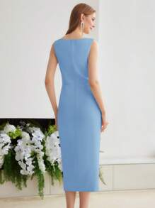 MOTF PREMIUM WRAP FOLD PLEATED DRESS - Blue - View 3