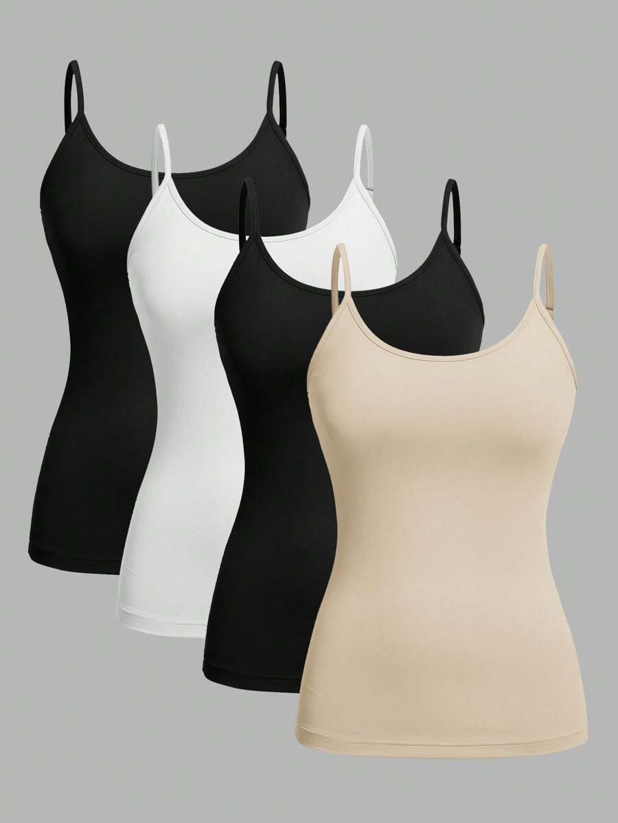 SHEIN EZwear 4pcs/Set Plus Size Women Casual Camisole Tops, Suitable For Summer - Multicolor - View 1