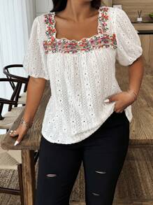 Weeklong Camiseta talla grande, escote cuadrado, minimalista y de moda, apta para el verano - Albaricoque - Ver 4