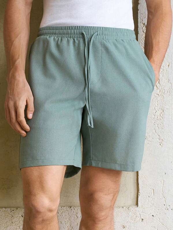 Manfinity VCAY Men's Elastic Waist Straight Leg Casual Woven Shorts, Suitable For Summer