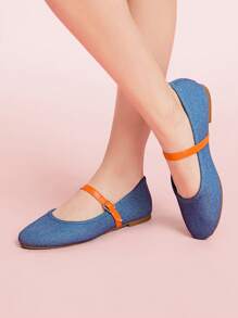 CUCCOO DOLLMOD Women's Comfortable Adjustable Buckle Round Toe Flat Shoes - Blue - View 5