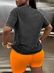 DOMINATE Women Grey Tie Dye Street Style Graphic Print Round Neck Fit Loose T-Shirt, Suitable For Summer, Rave Western Wear