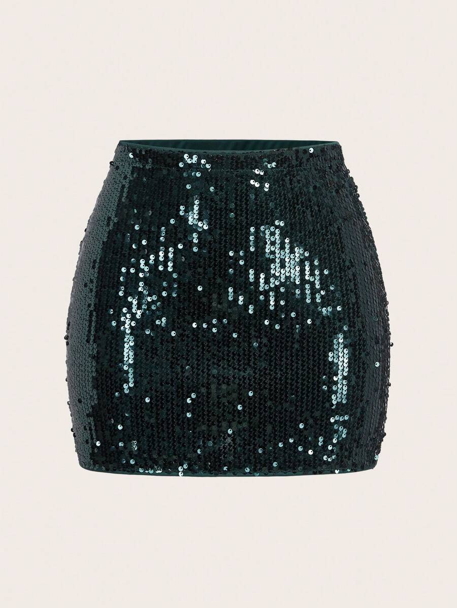 SHEIN ICON Fshion 夏季红色亮片紧身迷你裙 - 酒紅色 - 查看 1