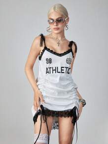 ROMWE Avant Vestido con capucha y cordón con detalle de encaje estilo Y2K para mujeres