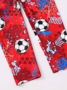 SHEIN Leap Crew Tween Boys Snug Fit Soccer Graphic Crew Neck Short Sleeve Top And Pants Knit Sleepwear 2Pcs Set